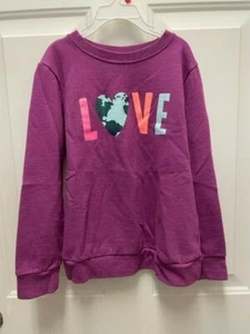 CAT AND JACK GIRLS WORLD LOVE FLEECE SWEATSHIRT FUSCHIA GLITTER SIZE M 7/8 - Picture 1 of 3
