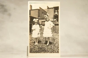 1900's Girls Holding Flowers Detroit Neighborhood Block Houses Back Yard - Picture 1 of 3
