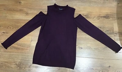 Ladies Plum, Ruffle necked Jumper, Cold Shoulder, Size 12, Dorothy Perkins - Image 1 of 4