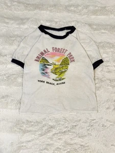 Vintage 50s Water Print Animal Forest Park York Beach Baby Ringer Tshirt XS - Picture 1 of 2