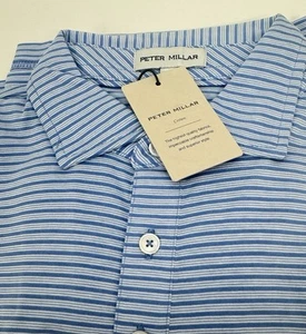 NWT Peter Millar Triple Stripe Pima Cotton Golf Polo Shirt MRTM Blue XXL $115 - Picture 1 of 8
