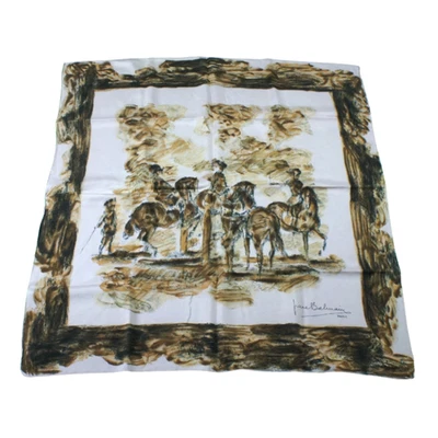 Bufanda de seda Pierre Balmain años 50 vintage “Jinetes” auténtica francesa de lujo 75 cm Foto 1 de 4