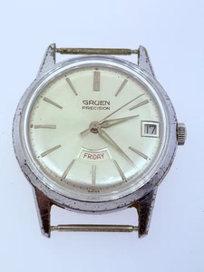 GRUEN PRECISION 34MM DÍA/FECHA CAL. RELOJ PULSERA N522 CD - 17J HOMBRE VINTAGE FUNCIONA - Imagen 1 de 15
