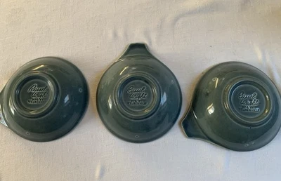 3 Vintage Russel Wright American Modern Seafoam Blue Green Lug Handle Soup Bowls - Image 1 of 4