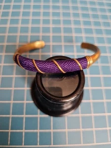 Brass And Purple Thread Cuff bracelet - Picture 1 of 3