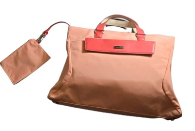 TUMI Nylon/Leather laptop Briefcase Portfolio Bag w/Pouch Salmon & Blue Interior - Image 1 of 4