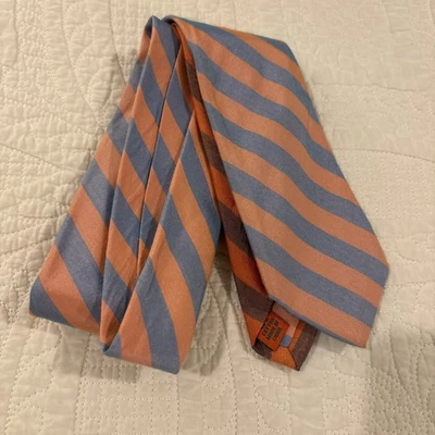 "Corbata Egara seda/algodón 60/40 rayas azul pastel/melocotón 3"" X 60""" Foto 1 de 4