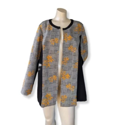 NWT Catherines Black Label Women 2X Black & White Herringbone Floral Open Jacket - Image 1 of 4