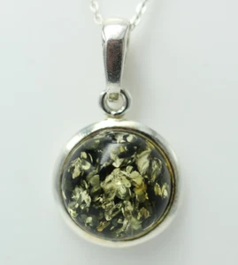 Colgante De Ámbar 925 Plata De Ley Ámbar Verde Collar Cadena Top Joyas - Imagen 1 de 9