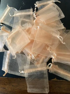 50 Peach Champagne Sheer Organza Bags Favors with satin Ribbon Ties USA SELLER - Picture 1 of 4