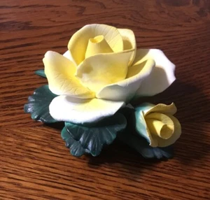 Vintage Porcelain Yellow Rose Bloom and Rose on a Branch - Picture 1 of 5