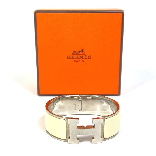 HERMÈS Bracciale Hermes Bracciale Click Clack H GM Bracciale Metallo Smalto Donna Bianco