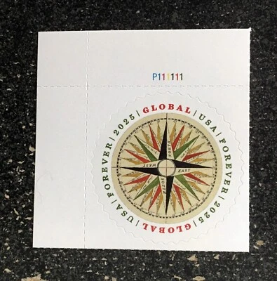2025USA #5956 Global Forever Rate - Compass Rose -  Plate Number Single Mint - Image 1 of 4