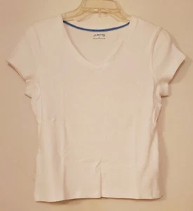 Womans St. John's Bay Size Small Classic V Neck Tee Top Short Sleeve White Color - Picture 1 of 2