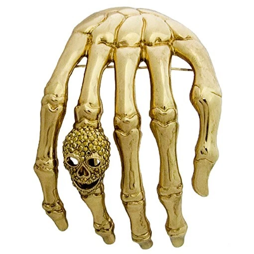 Butler and Wilson LARGE Gold Tone Hand With Skull Shoulder Brooch NEW - Image 1 of 1