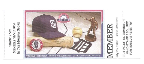 2018 Baseball HOF Museum FULL TICKET w/Induction Cancellation Chipper Thome Vlad Cover