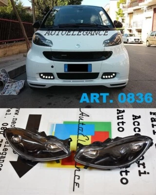 0836 FANALI LOOK SPORTIVO SMART 451 2007+ FARI ANTERIORI NERI LENTICOLARI - Imagen 1 de 4