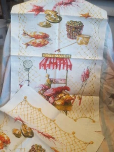 Vtg MINT Lobster Tea Towel Fish Market oyster clam crawdads fishing SET OF TWO - Picture 1 of 7