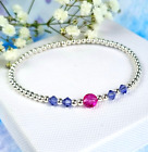 925 Sterling Silver Genuine Crystal  fuchsia purple stacking stretch Bracelet