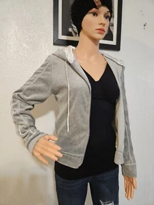 Y2K/ 00's Fleece Satin Hooded Jacket Gray Small Full Zip Hoodie Silk Summer EUC - Picture 1 of 8