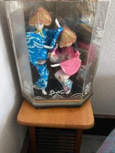 Vintage Showa Retro Glass Awa Odori Couple Doll Used F/S - Picture 1 of 5
