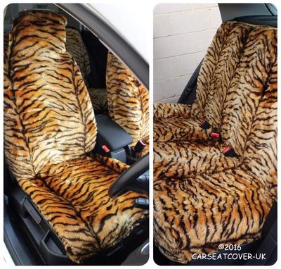 For Subaru Justy  - Gold Tiger Faux Fur Furry Car Seat Covers - Full Set - Image 1 of 4