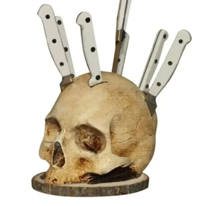 Cool Skull Knife Block Holder Kitchen Decor Countertop Halloween Decor Resin - Picture 1 of 24