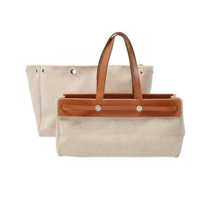 HERMES Her bag Cabas GM Tote leather Toile H canvas Beige Brown Used Women F - Picture 1 of 12