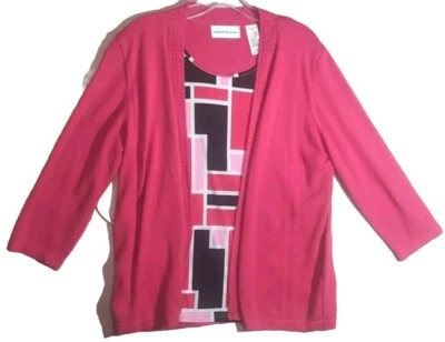 beautiful alfred dunner Summer Top blouse pink Medium 2In 1 Geometric Undershirt - Image 1 of 4