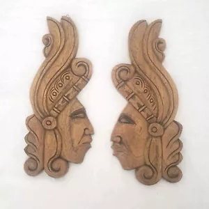 Coppia Appendi da Parete Intaglio Legno Arte Popolare Made in El Salvador Dettaglio Maya - Foto 1 di 23