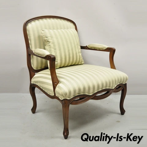 Sherrill French Provincial Louis XV Style Woven Skirt Bergere Lounge Arm Chair Cover
