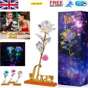 Valentine's D 24K Gold Plated Galaxy LED Gold Rose With Love Holder Gift Box Bag - Picture 1 of 21