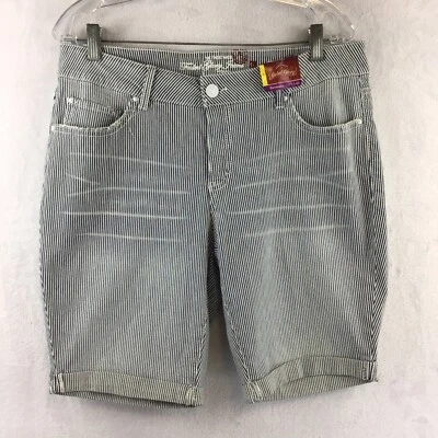 Faded Glory / Midrise Engineer Stripe Stretch Denim Bermuda Jean Shorts NWT / 14 - Image 1 of 4