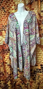 Temu Damen One Size Kimono Paisley Polyester Elastain Mehrfarbig Boho Offen - Bild 1 von 7