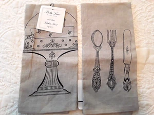 2 toallas de cocina Bella Lux lino fino 100 % lino color negro tostado dibujos cucharas pastel - Imagen 1 de 7