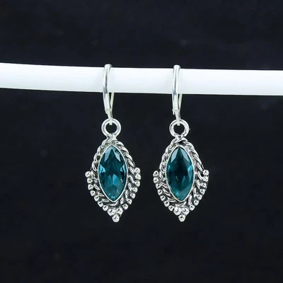 925 Sterling Silver Green Tourmaline Gemstone Handmade Jewelry Earring Size-1" - Image 1 of 4