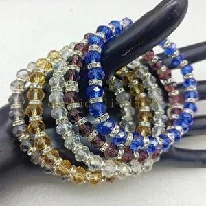 Encantador brazalete de cuentas rondelle de cristal facetado multicolor de 5x8 mm 7,5" regalo - Imagen 1 de 11