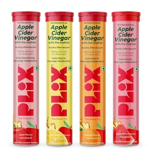 Plix Apple Cider Vinegar Effervescent Multi Flavor Vitamin B6 & B12 Tab - Picture 1 of 15