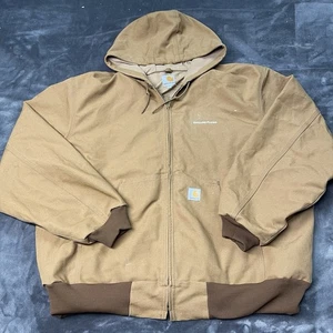 Carhartt Mens Size 2XL Thermal Lined Duck Active Hooded Tan Jacket Coat J131 - Picture 1 of 8