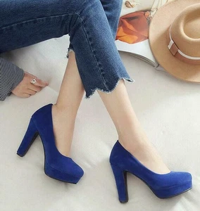 Womens Faux Suede High Block Heels Pumps OL Office Shoes Party Pump Shoes Size - Picture 1 of 15