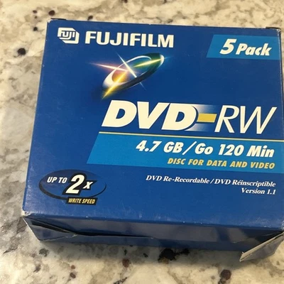 Dvd-rw Fujifilm Discs Disks Dvds 120 Min 4.7gb Jewel Cases Brand New Pk Of 5 - Image 1 of 3