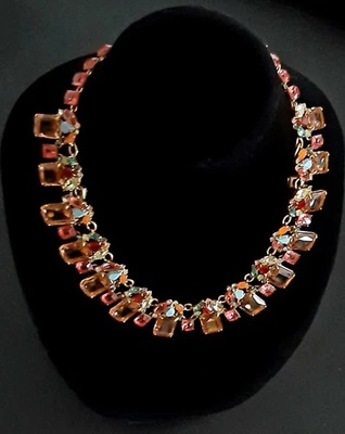 J.Crew Statement Multicolor Necklace Goldtone Crystal Collar Pink - Image 1 of 4