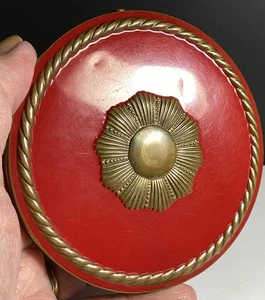 "Espejo compacto vintage REX Fifth Ave 4"" latón/esmalte rojo vacío con tamiz" - Imagen 1 de 10