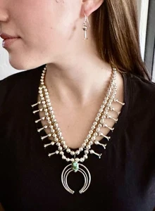 Conjunto de collar y pendientes navajo turquesa y plata de ley calabaza de Phil Garcia - Imagen 1 de 12