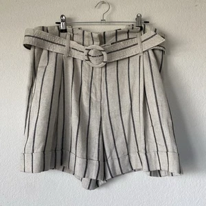 Womens Worthington High Waisted Shorts Size 12 Linen Blend Striped Belted Summer - Picture 1 of 6