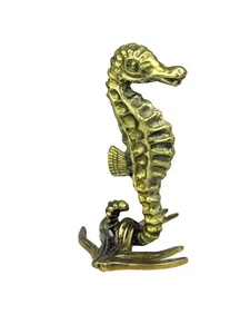 Vintage Solid Brass Seahorse Sea Animal Figurine Statue 4-3/4 x 1-7/8 (h x w) - Picture 1 of 6