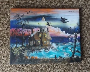Estampado en lona de "Barco fantasma embrujado"" Halloween 11" x 14 Arte de Byrum - Imagen 1 de 3
