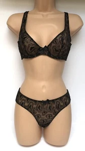 AGENT PROVOCATEUR GINA BLACK & GOLD SPARKLE BRA & THONG SET BNWT - Picture 1 of 6