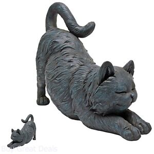 Garden Sculptures Statues Playful Cat Resin Figurine Kitty Patio Lawn Decor Gift