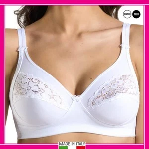 Reggiseno Senza Ferretto Coppa C Non Imbottito Taglie Forti in Cotone con Pizzo - Foto 1 di 9